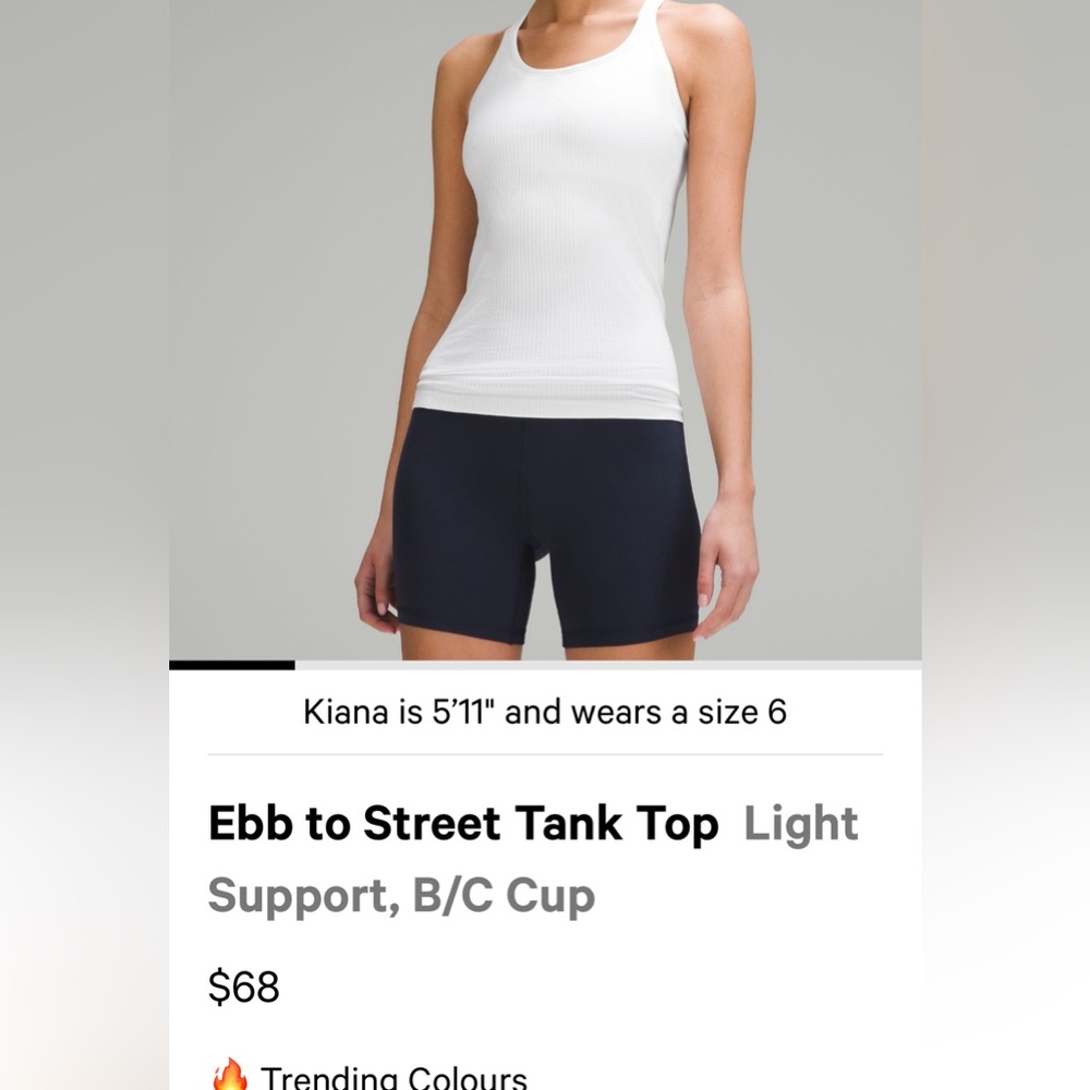 Lululemon EBB to street tank top in white size 6 great condition